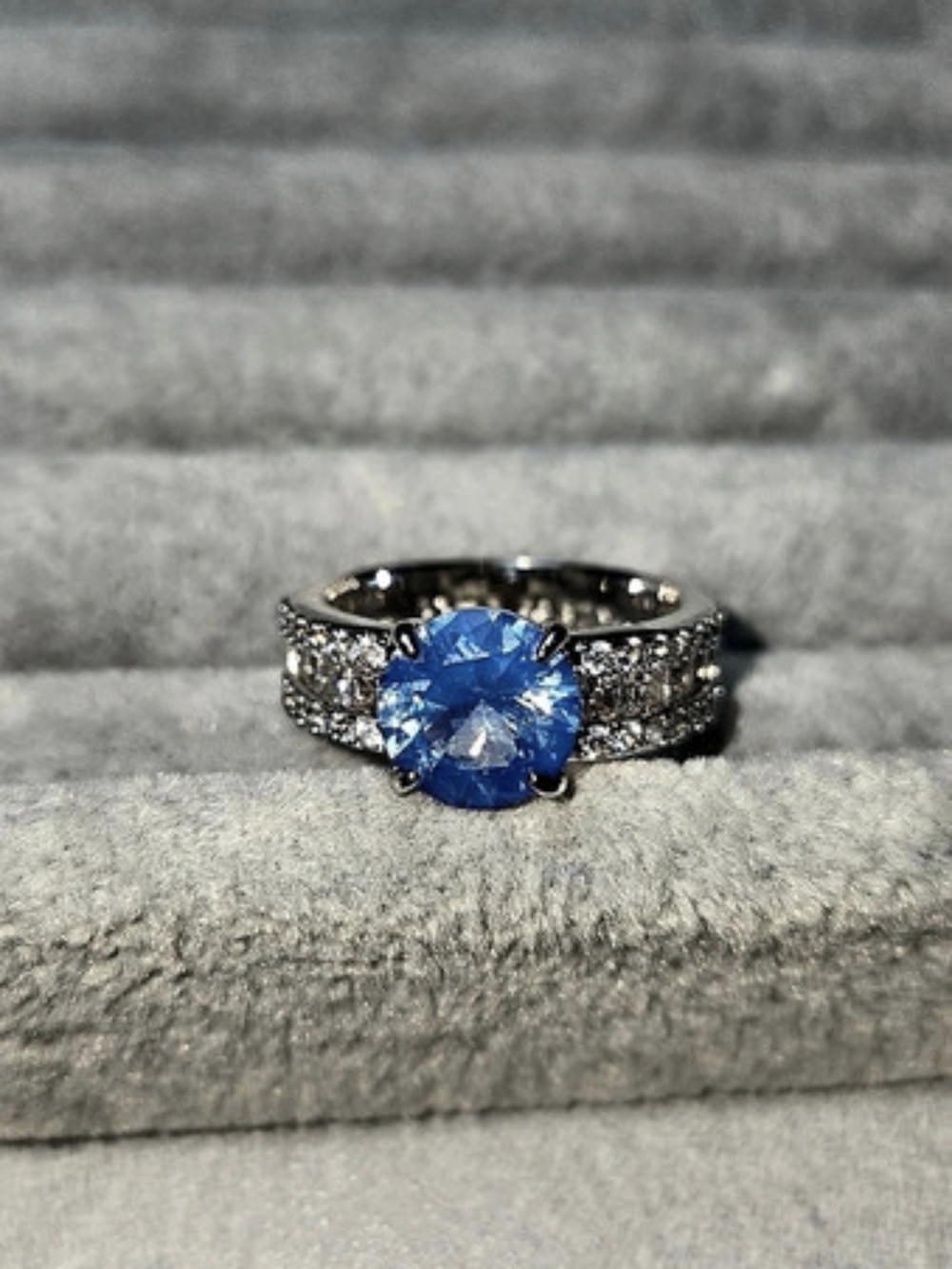 Size 7 Obsessed By You Blue Moonstone Rhodium Plating Bomb Party Ring RBP8633